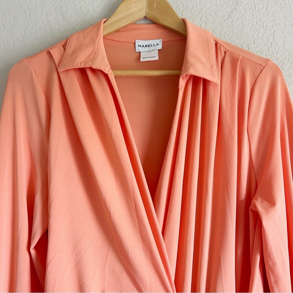 Marella Evelin Crossover Pleated Midi Dress Peach - Picture 6 of 14